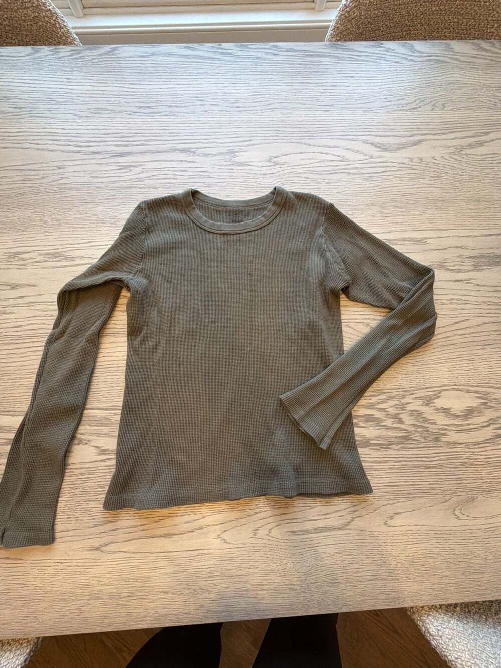 Brandy Melville Tori Thermal Top Olive Green Long Sleeve Waffle Knit